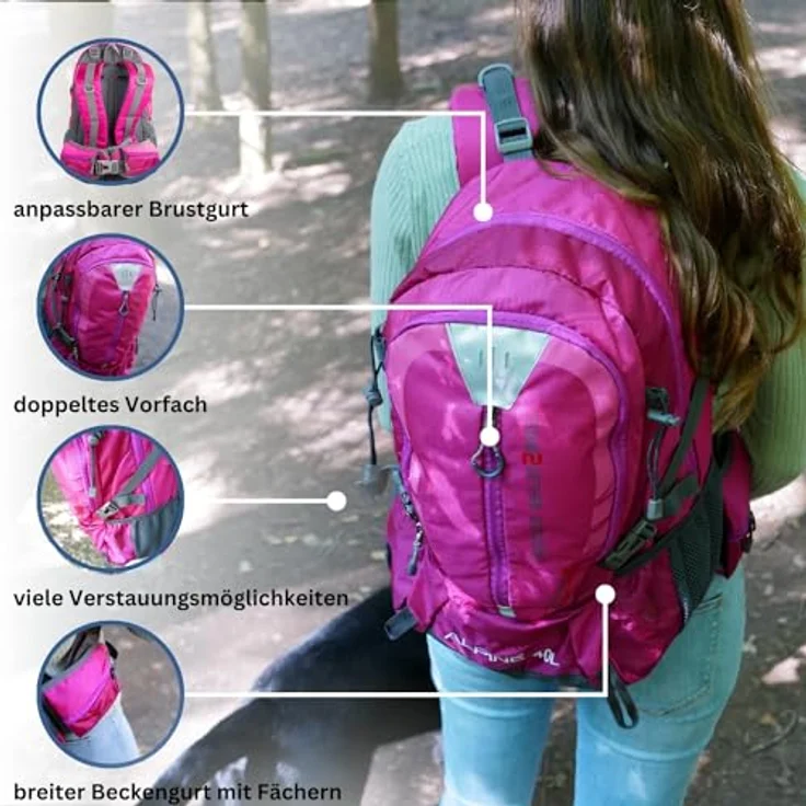 NOWI Wanderrucksack 40 L, Outdoor-Rucksack mit Regenhülle, ergonomischer Design, in Blau, Pink, Limette, Navy, Olive und Schwarz – Bild 2