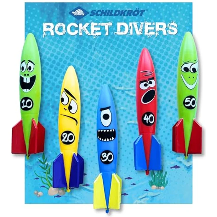 Schildkröt Rocket Divers Set, 5 farbenfrohe Unterwasserraketen für Kinder ab 5 Jahren, Tauchspielzeug für Schwimmbad und Badewanne – Bild 1