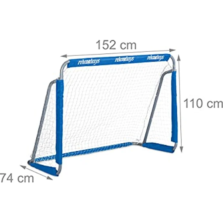 Relaxdays Jungen Fußballtor Relaxdays Fu balltor für Garten Tor Kinder Erwachsene Metall mit Tornetz HBT 110 x 15, grau/blau, 1 St ck EU – Bild 4