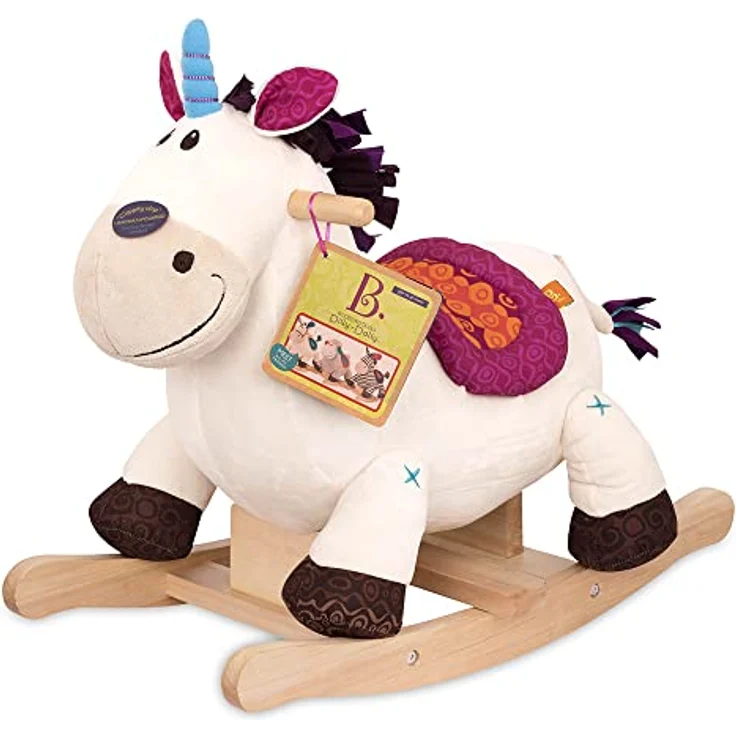 B. toys Schaukelpferd Einhorn beige aus weichem Plüsch und hochwertigem Holz, Schaukeltier zum Draufsitzen für Kinder und Babys ab 18 Monaten – Bild 4