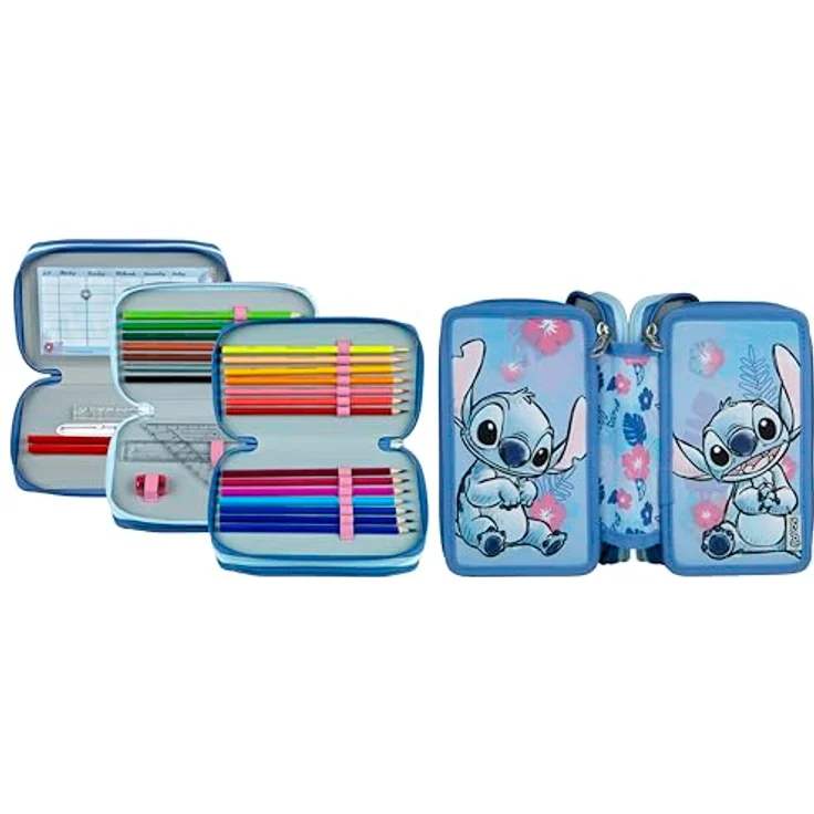 Scooli Tripledecker Stitch, Gefülltes Schüleretui mit 21 Buntstiften, Ergonomisches Design, Robust und Strapazierfähig, Ideal für Schule und Freizeit, Ab 6 Jahren – Bild 2