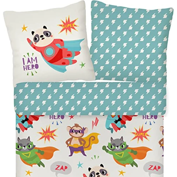 ESPiCO Bettwäsche Trendy Bedding Superheld Comic Tiere, 100% Baumwolle Renforcé, Größe: 135 cm x 200 cm, blau – Bild 2