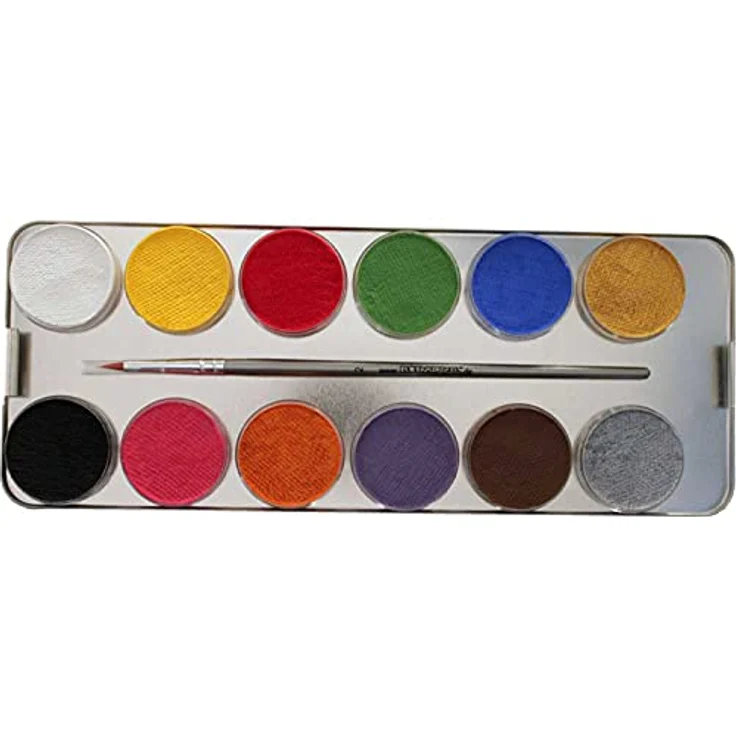 EULENSPIEGEL Schminkpalette 21 Farben 3 Glitzer 27 Teile Metalletui, Profi-Aqua Schminkfarben, dermatologisch getestet, vegan – Bild 3