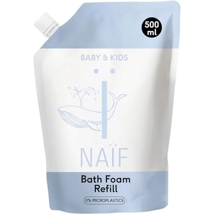 Naïf Reinigender Badeschaum Nachfüllpackung - 500ml - für Baby und Kind - Natürliche Inhaltsstoffen - Ohne Mikroplastik