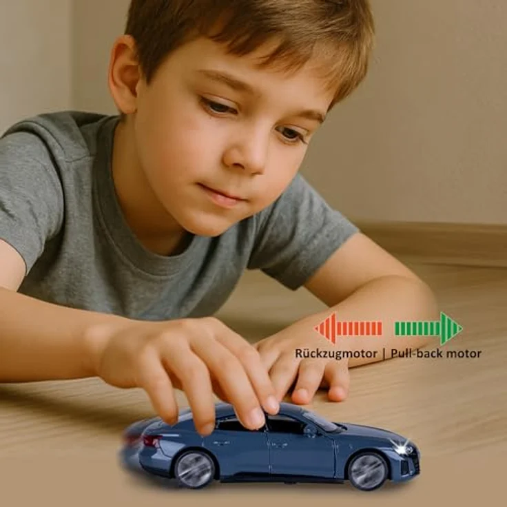 JAMARA 402606 Audi RS e-tron GT, Diecast 1:36 Modellauto mit LED-Lichtern, manuell öffnenden Türen und Motorsound, inklusive Knopfzellen, Spielzeug für Kinder – Bild 2