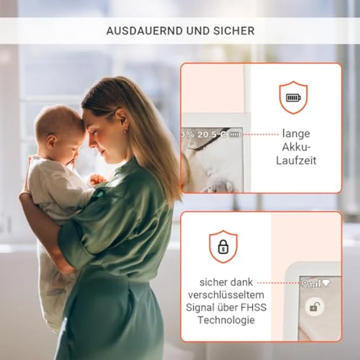 Gigaset Baby 700 Connected, Video-Babyphone mit 5,5" Full HD Touchscreen, sicherer FHSS & WLAN Übertragung, lange Akkulaufzeit, große Reichweite, mit Gigaset App, Cream White/Warm Grey – Bild 3