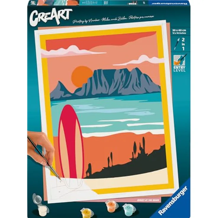 Ravensburger CreArt 23898 - Sunset at the Beach- Malen nach Zahlen für Erwachsene und Kinder - ab 12 Jahren, Acrylfarben, 40x30 cm