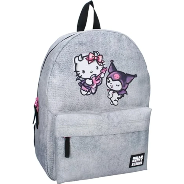 Vadobag HELLO KITTY und KUROMI Rucksack für Kinder, grau, 39 x 29 x 12 cm, 1 Hauptfach + 1 Fronttasche, gepolsterte und verstellbare Schultergurte – Bild 1