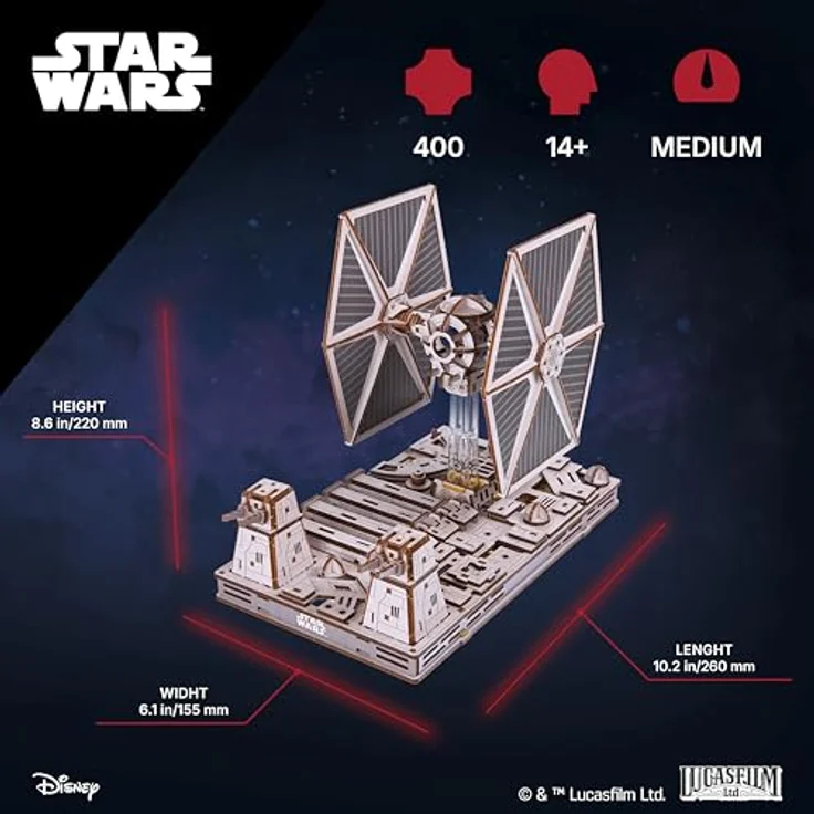 UGEARS Star Wars TIE Fighter 3D Puzzle Holz – Modellbausatz mit verstecktem Motor, naturfarben, für Erwachsene, ohne Kleber, Sammlerstück und Lernspielzeug – Bild 2