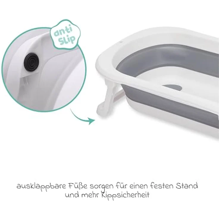 Fillikid Orca Faltbadewanne, Babybadewanne grau-weiss mit anti-rutsch Beschichtung und sicherem Stöpsel für optimale Wassertemperatur – Bild 4