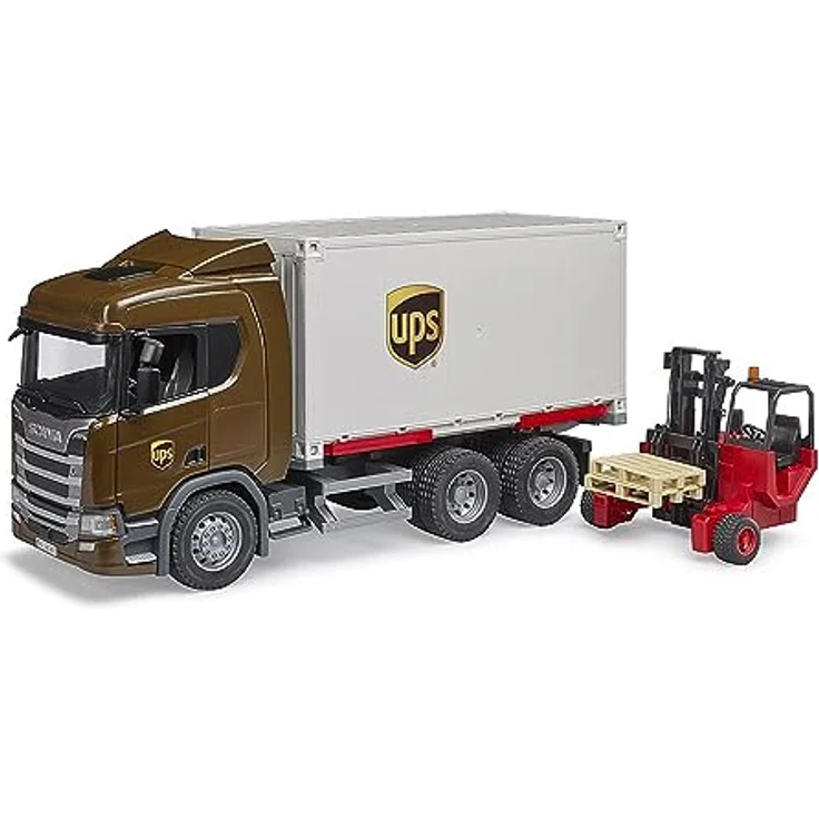 bruder 03582 - Scania Super 560R UPS Logistik LKW mit Mitnahmestapler - 1:16 Fahrzeuge, Paketzusteller, Spedition, Stapler, Transporter, Spielzeug ab 4 Jahre – Bild 1