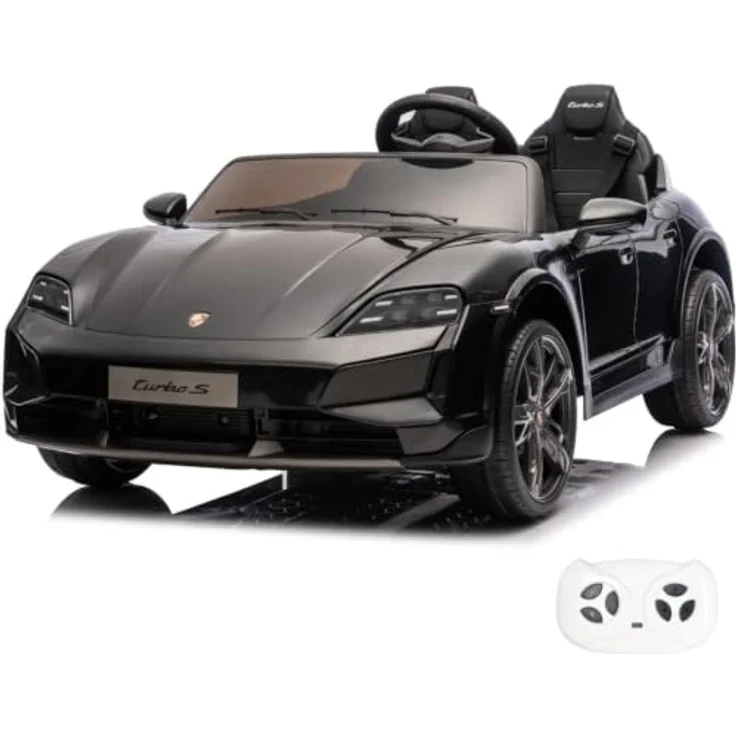 Porsche Taycan Turbo S Elektro Kinderauto 24V, 2-Sitzer für 2 bis 6 Jahre, Schwarz, MP3-Player, LED-Scheinwerfer, 3-6 km/h – Bild 1