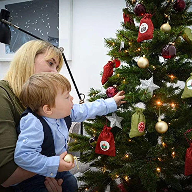 DuneDesign PERFEKT FÜR 2023: DIY Adventskalender zum Befüllen - 24 Adventskalender Säckchen Stoff mit Girlande und Sticker-Set - Weihnachtskalender zum Selber Befüllen Adventstüten zum Befüllen Kinder – Bild 3