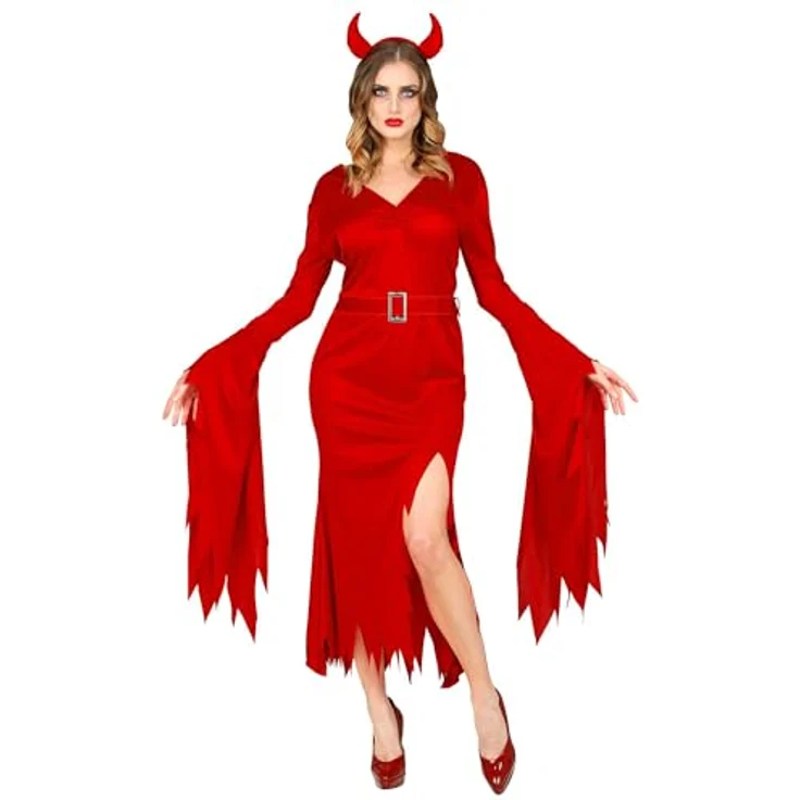 W WIDMANN MILANO Party Fashion Teufel Kostüm, rotes Kleid mit Gürtel und Teufelshörner, Größe XS, für Halloween und Fasching – Bild 3
