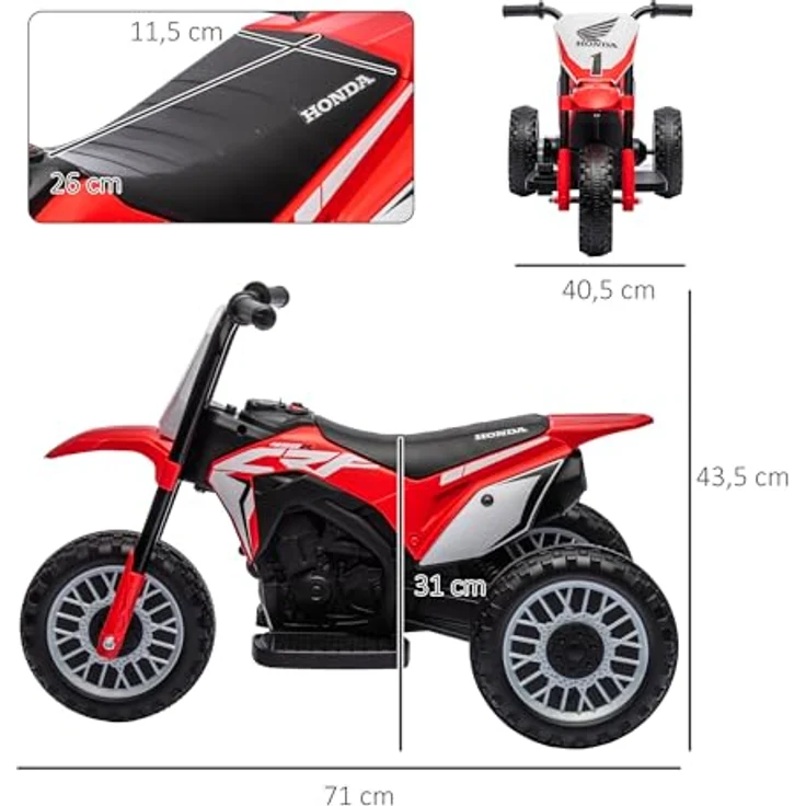 HOMCOM Elektro-Kindermotorrad dreirädriges Motorrad-Auto mit Hupe, Sound, 25 kg Belastbarkeit, (Rot) – Bild 5