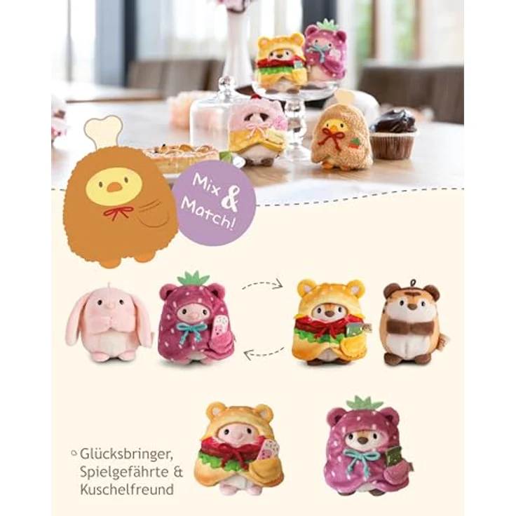 Nici Kuscheltier mymochi, Set Küken Tschieps 8 cm mit Chilisoße und Hähnchenkeulekostüm, zitronengelb – Bild 6