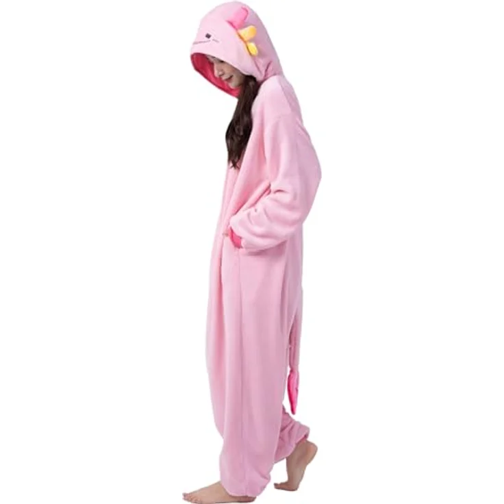 Metamorph Axolotl Kigurumi, Fleece Overall für Kinder und Jugendliche, bequemer Einteiler, Größen L und M – Bild 4