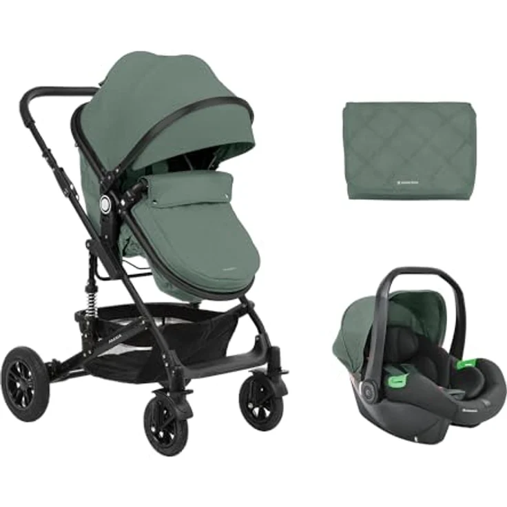 Kikkaboo Kinderwagen 3 in 1 Amaia, Kombikinderwagen mit i-Size Autositz, umbaubarer Sitzeinheit und Federung, grau – Bild 2