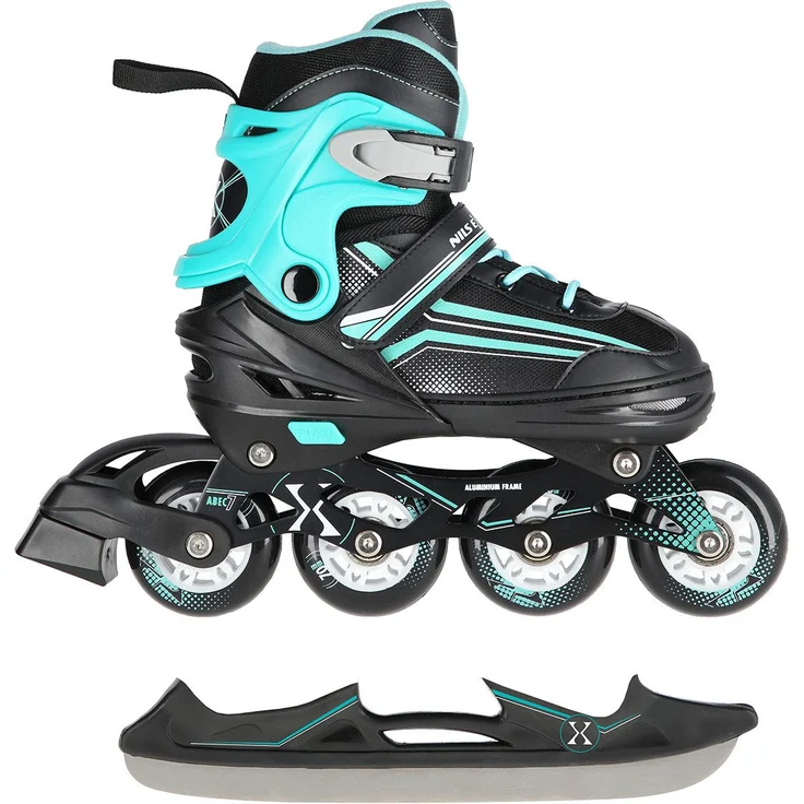 NILS EXTREME Inlineskates 2-IN-1 Inliner Schlittschuhe wechselbare Kufen, Verstellbare Größe, Alu-Schiene, ABEC7 Lager – Bild 1