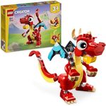 LEGO Creator 3in1 Roter Drache, Spielzeug mit 3 Tierfiguren inkl. Roter Drache, Fisch und Phönix, Geschenk für Kinder ab 6 Jahren 31145