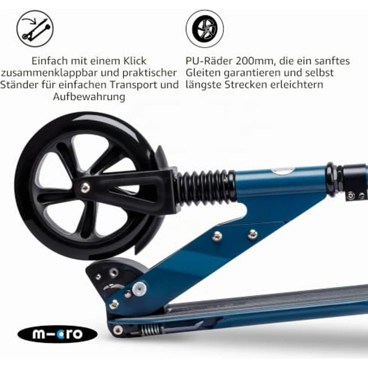 Micro Mobility Micro Suspension, Klassischer Roller mit Vorder- und Hinterradaufhängung für Erwachsene, Unisex, bis 100 kg, Asphalt – Bild 3
