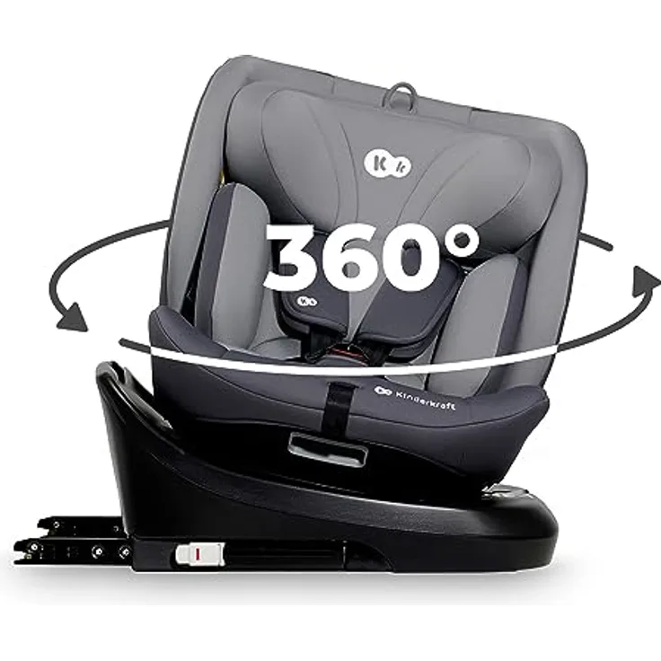 Kinderkraft i-GROW i-Size Reboarder-Kindersitz, drehbar ab Geburt bis 12 Jahre (40-150 cm), mit Sitzverkleinerer, Isofix-Basis & Top Tether - Grey