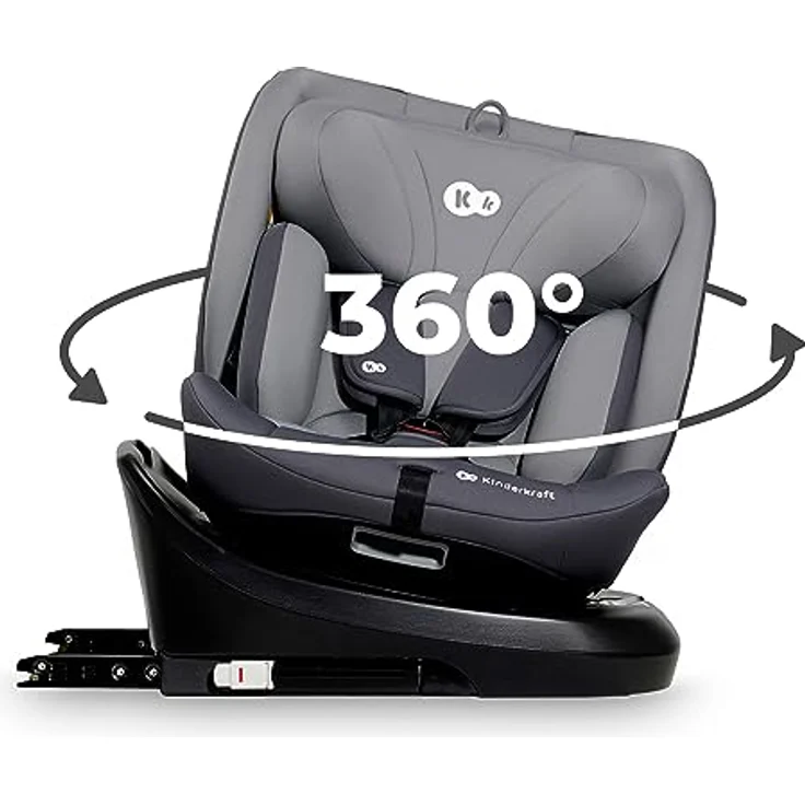 Kinderkraft i-GROW i-Size Reboarder-Kindersitz, drehbar ab Geburt bis 12 Jahre (40-150 cm), mit Sitzverkleinerer, Isofix-Basis & Top Tether - Grey – Bild 1