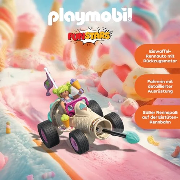 PLAYMOBIL Fun Stars Racing Ice Cream Cone, Spielzeugauto mit Rückzugmotor und Eis-Kanone, für Kinder ab 4 Jahren, Geschenkidee, 71717 – Bild 3