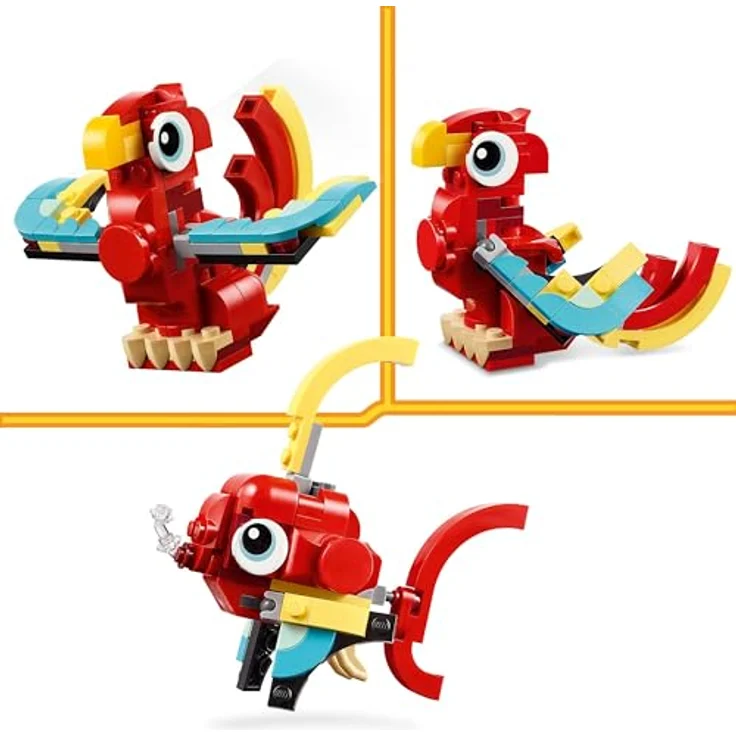 LEGO Creator 3in1 Roter Drache, Spielzeug mit 3 Tierfiguren inkl. Roter Drache, Fisch und Phönix, Geschenk für Kinder ab 6 Jahren 31145 – Bild 4