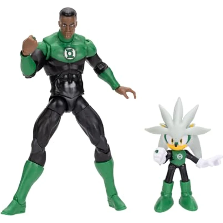 Sonic The Hedgehog DC x Sonic Silver als Green Lantern und Classic Green Lantern Actionfigur Multipack, Jakks Pacific, 6cm und 13cm, hochbeweglich mit detaillierter Sammlerverpackung – Bild 1