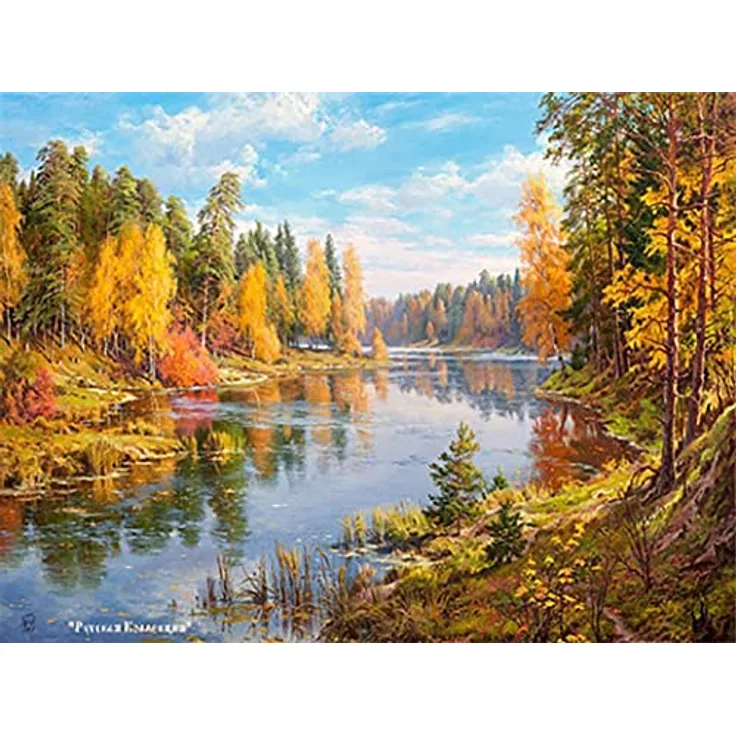 Diamond Painting Set, Bild mit Motiv Flusslandschaft und Zubehör, Größe ca. 35 x 25 cm, Bastelset zum Malen mit Glitzersteinchen für Kinder ab 5 Jahren