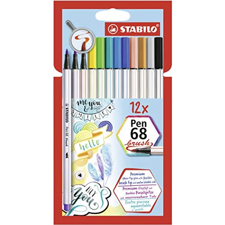 Premium-Filzstift mit Pinselspitze für variable Strichstärken - STABILO Pen 68 brush - 12er Pack - mit 12 verschiedenen Farben – Bild 1
