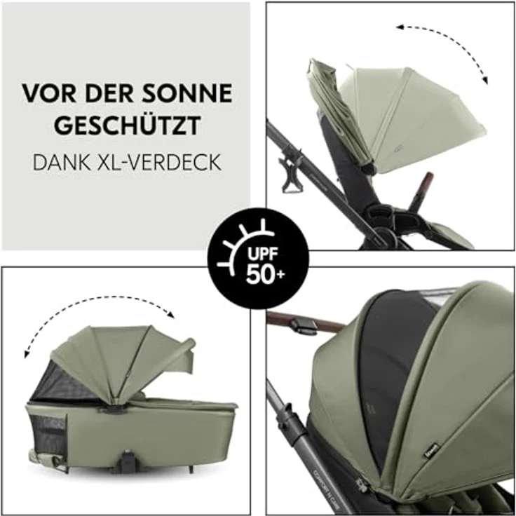 Hauck Kombi-Kinderwagen Comfort N Care Set, 2 in 1 mit Babywanne, Sportsitz, Beindecke und Getränkehalter, Olive, inkl. Gratis Mobilitätsgarantie – Bild 7