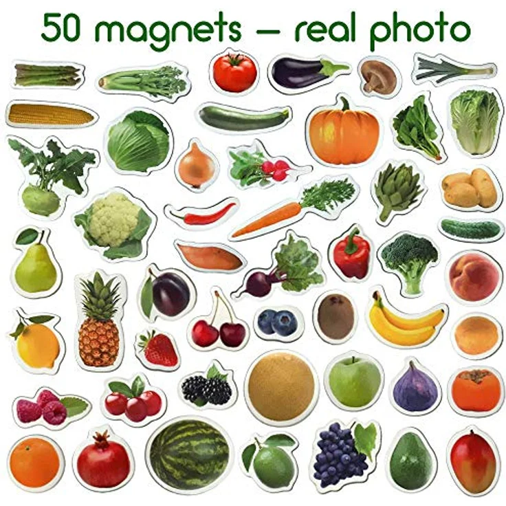 Magdum 50 OBST & BEEREN & GEMÜSE FOTO Magnete Kinder für magnettafel - Magnet spielzeug kinder - Kühlschrankmagnete Kinder - Kühlschrank Magnete set Kinder -Spielzeug ab 3 jahre -Lernspiele ab 3 jahre – Bild 3