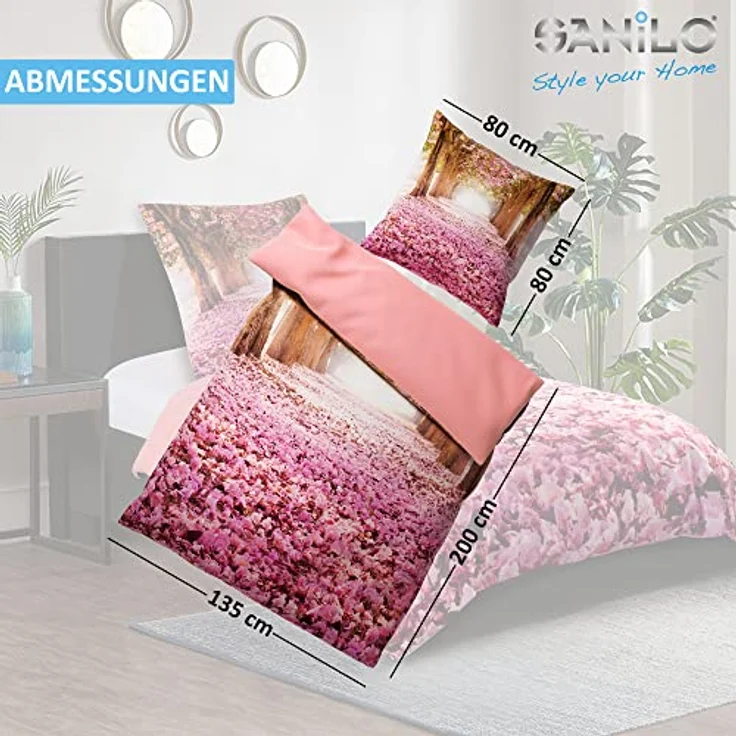 Sanilo® Bettwäsche 135x200 cm, 100% Baumwolle, 4-teilig, Oeko-TEX zertifiziert, Wendebettwäsche, Romantik-Design – Bild 5