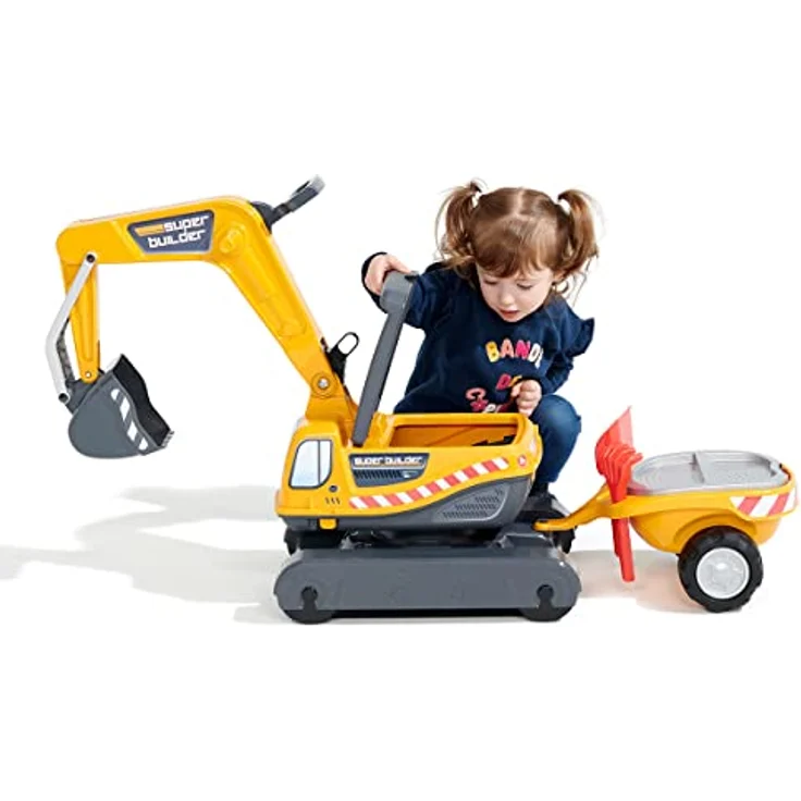 Falk 140A Bagger, Spielzeugauto mit drehbarer Kabine und tollem Zubehör, rot – Bild 3