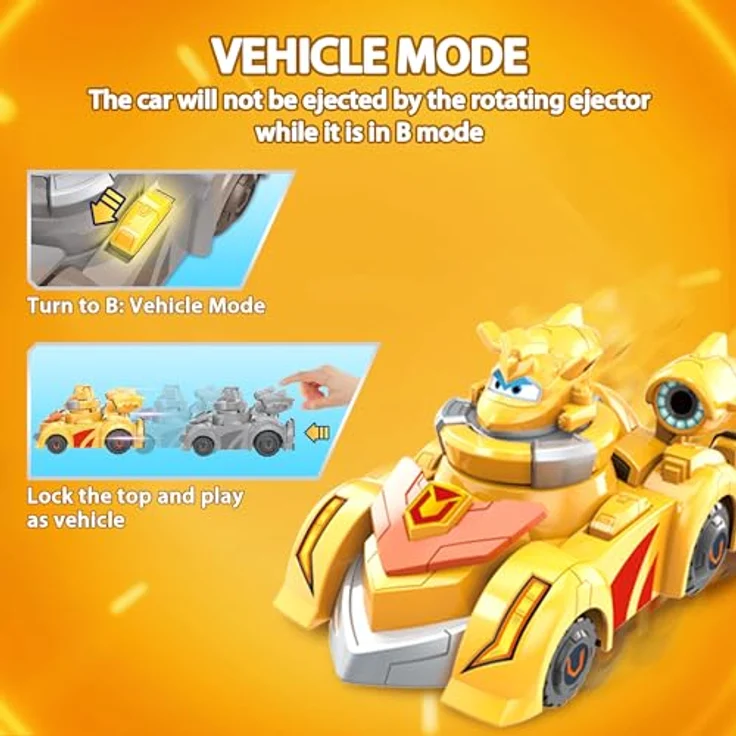 Super Wings Spinning Golden Boy & Vehicle, 14 cm großes Super-Fahrzeug mit 2 Modi, inkl. Mini-Golden Boy Kreisel, für Kinder ab 3 Jahren – Bild 3