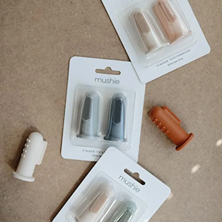 Mushie Fingerzahnbürste für Babys & Kleinkinder, 2er Packung, lebensmittelechtes Silikon, Tradewinds/Stone, beruhigt & stimuliert das Zahnfleisch, 0-2 Jahre – Bild 4