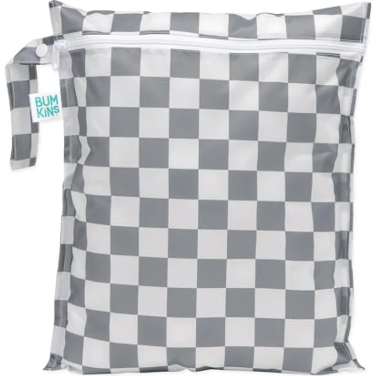 Bumkins wasserdichte Wetbag, Wiederverwendbare Nasstasche für Stoffwindeln & Badesachen, Charcoal Check (Grau Karo) – Bild 1