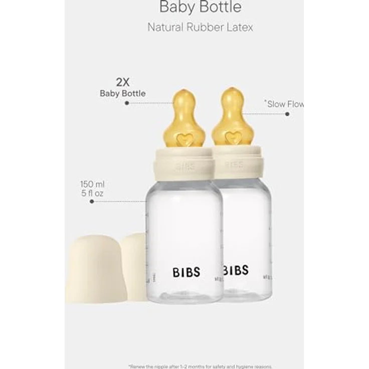 BIBS Babyflasche 150 ml, 2er-Pack mit Naturkautschuk-Saugern, Anti-Kolik, BPA-frei, langsamer Fluss, leicht zu reinigen, für Neugeborene ab 0 Jahren - Ivory – Bild 2