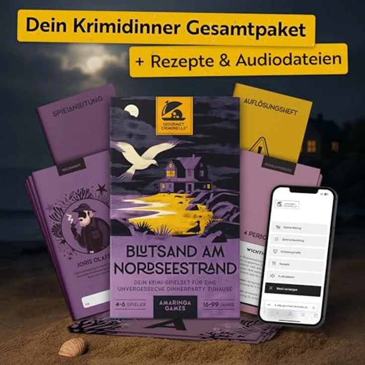 Gourmet Criminelle® Krimidinner für zuhause, Mysteriöser Mordfall Blutsand am Nordseestrand, für 4-6 Spieler ab 16 Jahren, inklusive Rezeptideen und Audiohinweisen – Bild 5