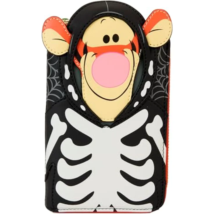 Loungefly Disney Winnie the Pooh Portemonnaie, veganes Leder mit Skeleton Tigger-Motiv, 5 Kartenfächer, goldener Reißverschluss, 15 x 10 cm – Bild 1