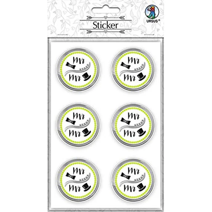 Ursus 59530003F - Sticker Hochzeit, 24 Stück, Aufkleber mit Schriftzug Mr & Mrs, selbstklebend, folienveredelt, Durchmesser ca. 4,8 cm, ideal zum Verzieren von Karten, Scrapbooking, und Geschenken
