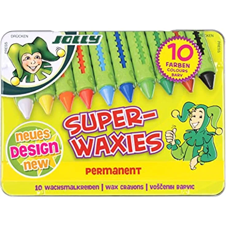 JOLLY Superwaxies Wachsmalkreiden |Permanent| 10 Stück im Metalletui