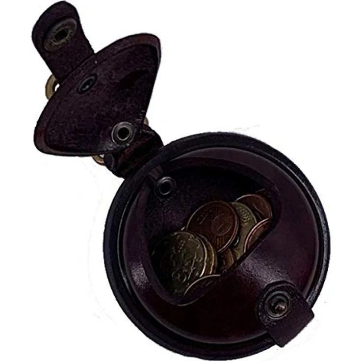 MIKA 28063802 Schlüsselanhänger, kleines Echtleder Schlüsseletui in braun, mit Münzfach und Druckknopf, Ø ca. 7 cm – Bild 2