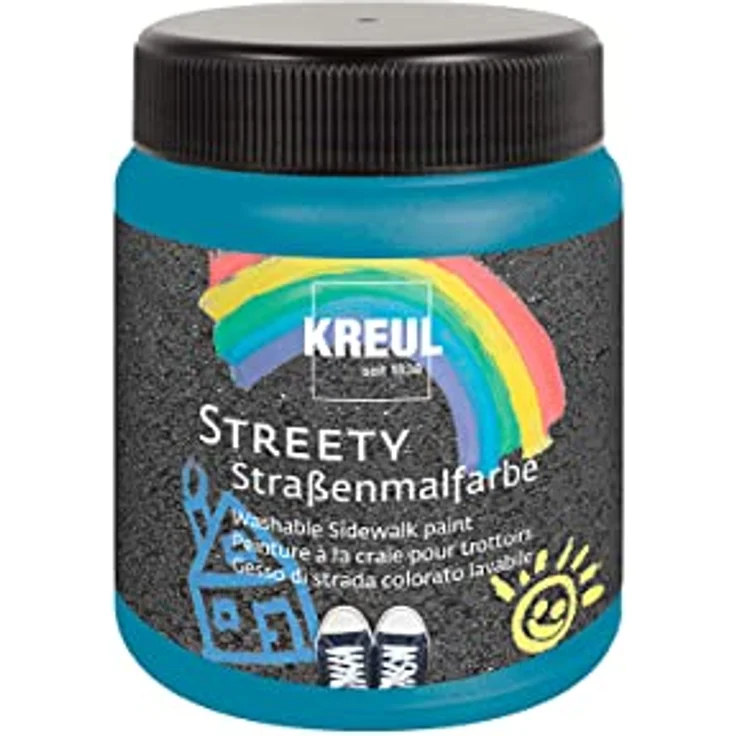 KREUL 43105 - Streety Straßenmalfarbe in Badelatschenblau 200 ml, abwaschbare Flüssigkreide zum Malen mit Pinsel oder Roller, flüssige Straßenmalkreide, vegan, dermatologisch getestet, auswaschbar – Bild 1