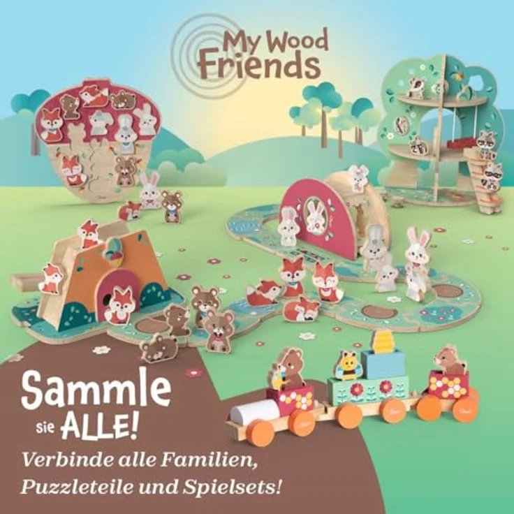 Chicco Teddys Zug - My Wood Friends, Holzeisenbahn mit bunten Bausteinen und 4 Figuren, ab 2 Jahren, FSC®-zertifiziertes Holz – Bild 6