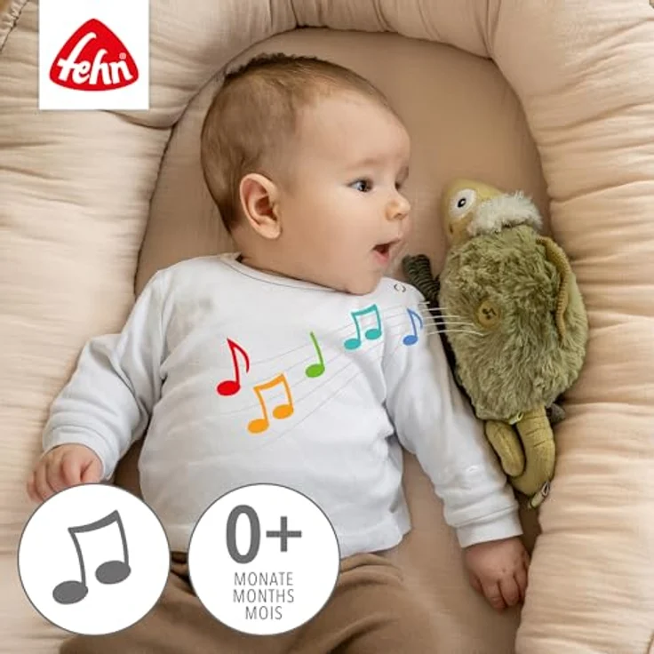 Fehn Einschlafhilfe Chamäleon, mit Soundmodul und Cry-Sensor, 10 beruhigende Sounds, für Babys ab 0+ Monaten, ca. 27 cm, maschinenwaschbar – Bild 4