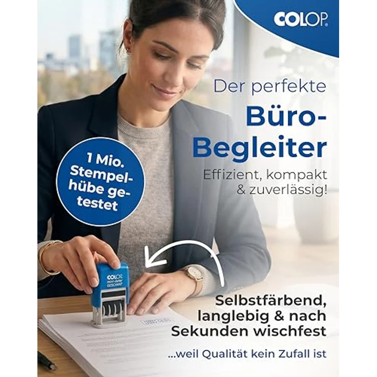 COLOP Stempel Datumstempel mit Text selbstfärbend blau rot, Mini-Dater S 160/L1 - Lagertextstempel mit Texteingabe – Bild 6