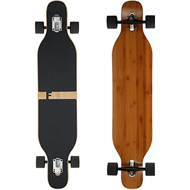 FunTomia Longboard Drop Through Cruiser Flex3 3 Stufen Komplettboard Mach1 Speed Kugellager T-Tool, Bambus-Ahornholz, 106cm - schwarz
